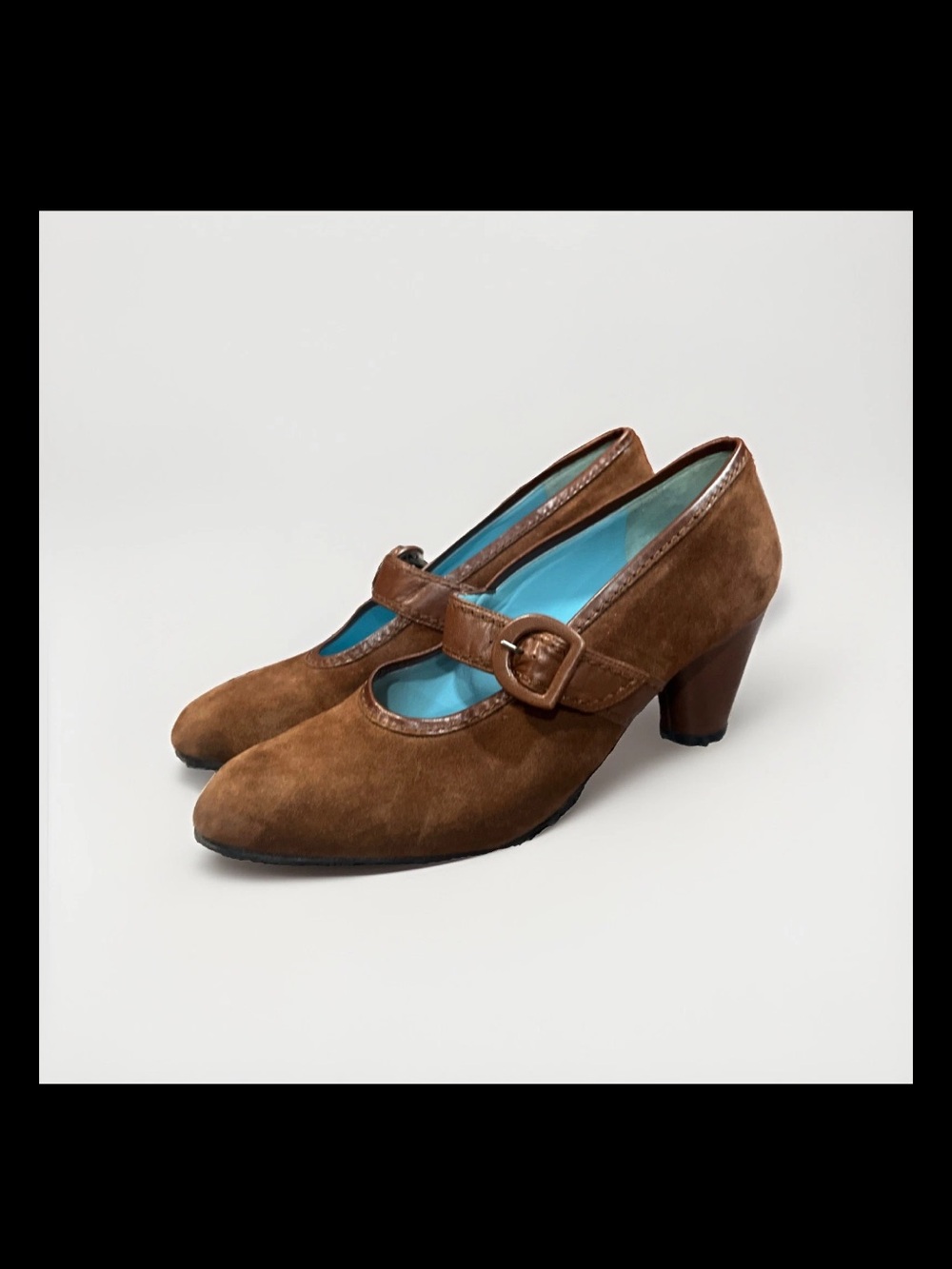 Thierry Rabotin Pumps Brown Suede Shoes Leather Buckle Heels Woman US 9.5 EUR 40